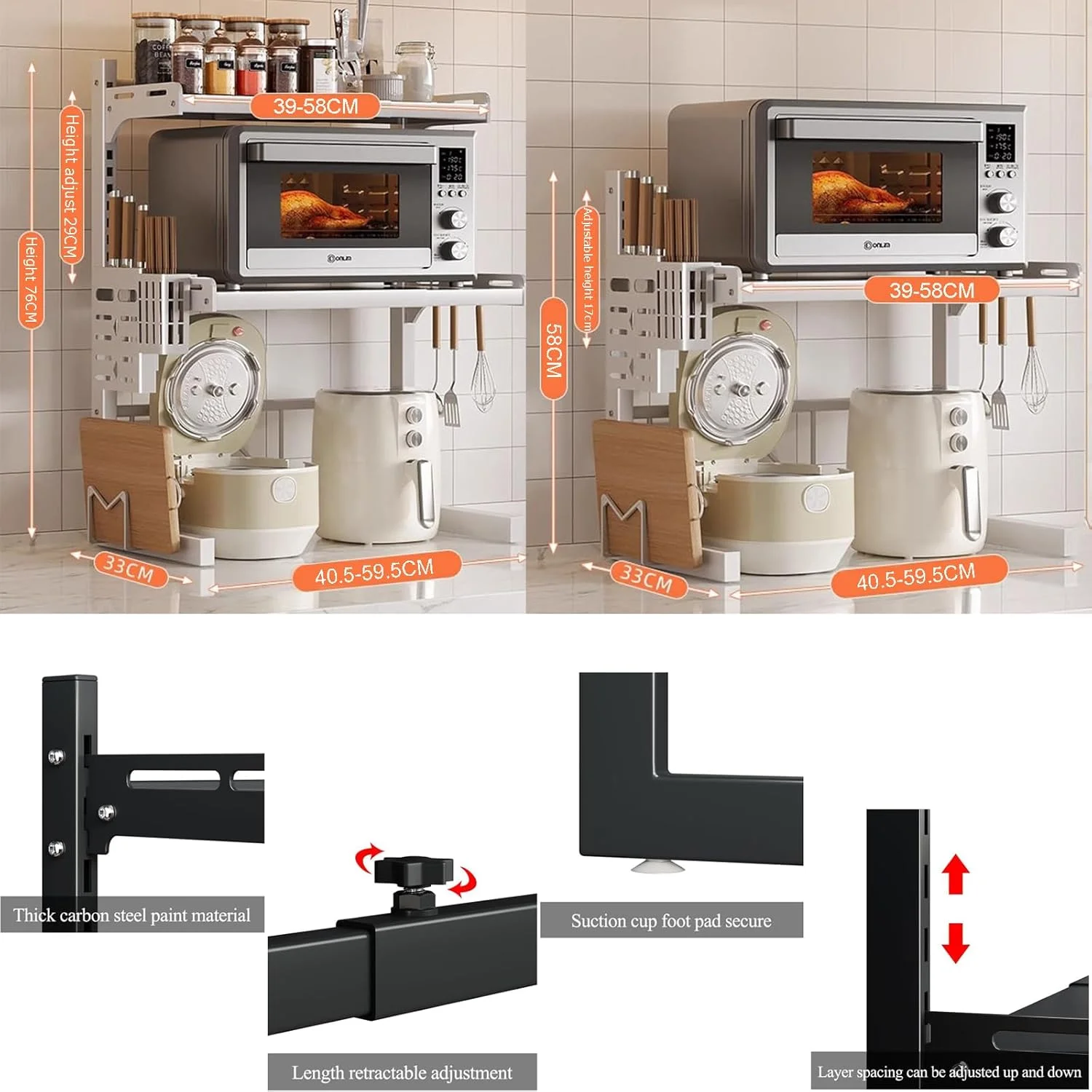 استند مایکروویو قابل گسترش VUCATIN، قفسه مایکروویو قابل تنظیم 2 طبقه از جنس فولاد کربنی، سازمان دهنده رومیزی آشپزخانه، تحمل بار 25 کیلوگرم با 6 قلاب (سفید 2 طبقه ارتقا یافته) استند مایکروویو قابل گسترش VUCATIN، قفسه مایکروویو قابل تنظیم 2 طبقه از جنس فولاد کربنی، سازمان دهنده رومیزی آشپزخانه، تحمل بار 25 کیلوگرم با 6 قلاب (سفید 2 طبقه ارتقا یافته)