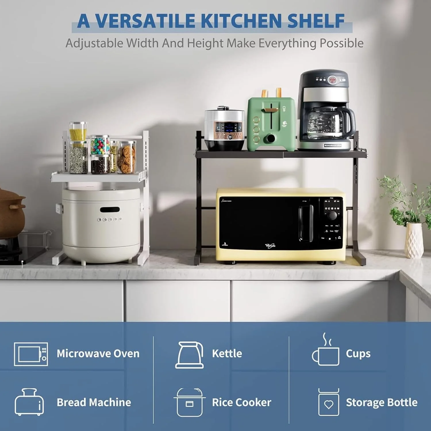 استند مایکروویو قابل گسترش VUCATIN، قفسه مایکروویو قابل تنظیم 2 طبقه از جنس فولاد کربنی، سازمان دهنده رومیزی آشپزخانه، تحمل بار 25 کیلوگرم با 6 قلاب (سفید 2 طبقه ارتقا یافته) استند مایکروویو قابل گسترش VUCATIN، قفسه مایکروویو قابل تنظیم 2 طبقه از جنس فولاد کربنی، سازمان دهنده رومیزی آشپزخانه، تحمل بار 25 کیلوگرم با 6 قلاب (سفید 2 طبقه ارتقا یافته)