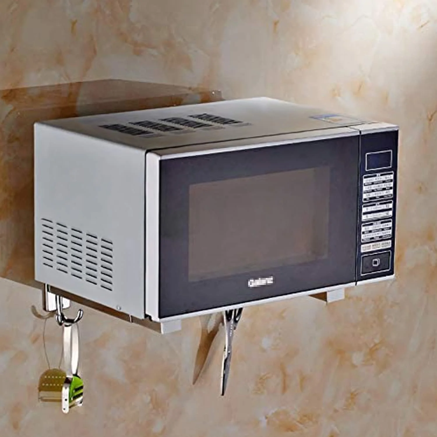 نگهدارنده دیواری تاشو فر و مایکروویو NP ZYTSHOP، قفسه استیل ضد زنگ با قلاب جداشدنی