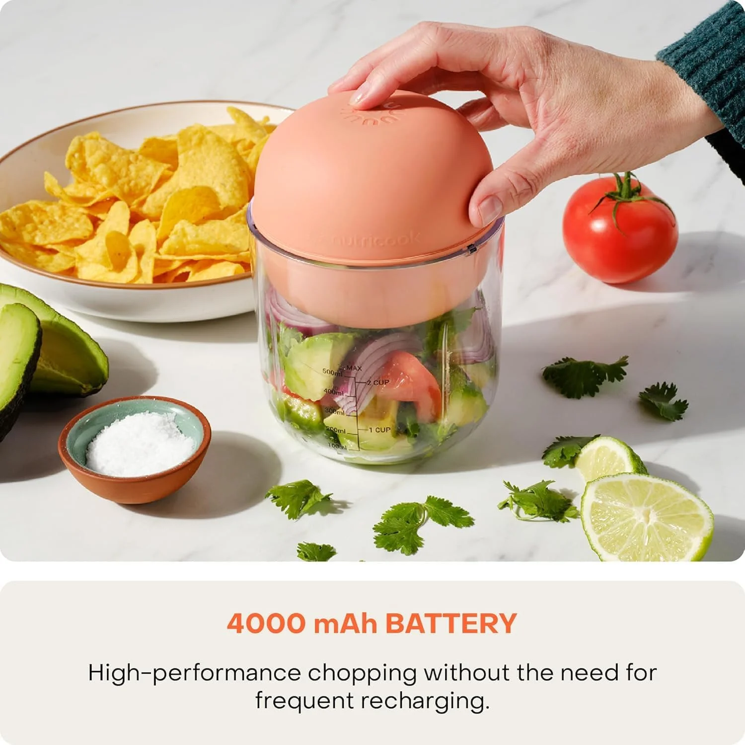 خردکن شارژی بی سیم نوتریکوک Choppi، حالت های پالس و پیوسته، ظرف 500 میلی لیتری تریتان بدون BPA، باتری 4000 میلی آمپر ساعتی، تیغه چهارگانه SS 304، مدل CH600، رنگ Canyon Sunset، طراحی شده در کالیفرنیا خردکن شارژی بی سیم نوتریکوک Choppi، حالت های پالس و پیوسته، ظرف 500 میلی لیتری تریتان بدون BPA، باتری 4000 میلی آمپر ساعتی، تیغه چهارگانه SS 304، مدل CH600، رنگ Canyon Sunset، طراحی شده در کالیفرنیا