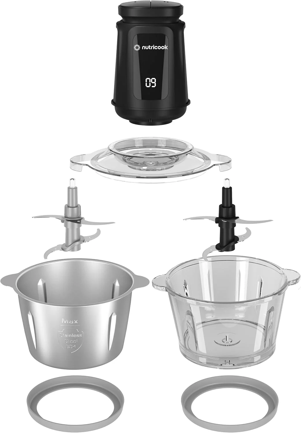 خردکن و آسیاب شیشه ای و استیل نوتری کوک با ظرفیت 2+2 لیتر XXXL، 500 وات - دارای عملکرد پالس و 2 سرعت، 2 تیغه 4 پره استیل جداشدنی برای خرد کردن، خرد کردن یخ، چرخ کردن گوشت، آسیاب کردن، پوره کردن و موارد دیگر - مشکی، NC-CH2000 خردکن و آسیاب شیشه ای و استیل نوتری کوک با ظرفیت 2+2 لیتر XXXL، 500 وات - دارای عملکرد پالس و 2 سرعت، 2 تیغه 4 پره استیل جداشدنی برای خرد کردن، خرد کردن یخ، چرخ کردن گوشت، آسیاب کردن، پوره کردن و موارد دیگر - مشکی، NC-CH2000