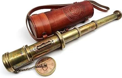 تلسکوپ کلکسیونی عتیقه آزمایشگاه عتیقه به طول 16 اینچ در جعبه چرمی قهوه ای - دوربین جاسوسی قدیمی با روکش برنجی زیبا، مناسب دکوراسیون منزل و محل کار تلسکوپ کلکسیونی عتیقه آزمایشگاه عتیقه به طول 16 اینچ در جعبه چرمی قهوه ای - دوربین جاسوسی قدیمی با روکش برنجی زیبا، مناسب دکوراسیون منزل و محل کار