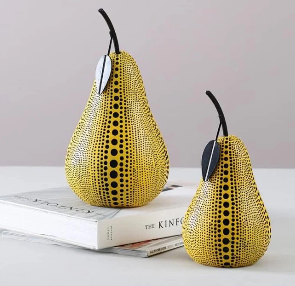 مجسمه تزئینی گلابی نقطه ای رزینی، کلکسیونی، صنایع دستی، دکوری، مدل رومیزی هنری برای اتاق، منزل، کابینت شراب، دکوراسیون اداری - 12 سانتی متر