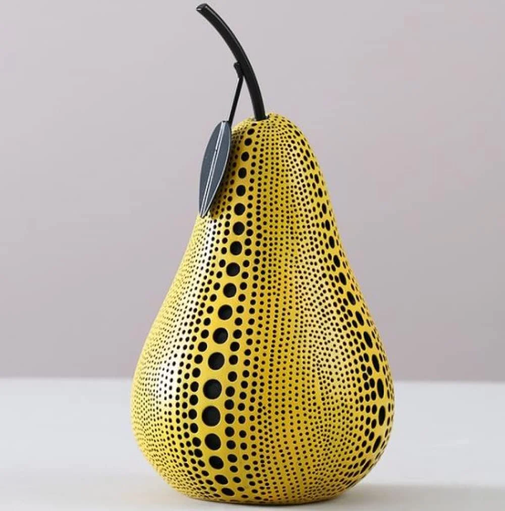 مجسمه تزئینی گلابی نقطه ای رزینی، کلکسیونی، صنایع دستی، دکوری، مدل رومیزی هنری برای اتاق، منزل، کابینت شراب، دکوراسیون اداری - 12 سانتی متر