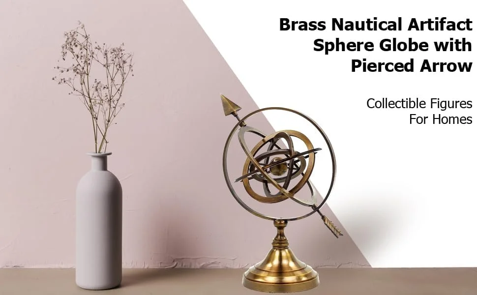 کره جغرافیایی برنجی معتبر با پیکان سوراخ شده | اشیاء کلکسیونی برای منزل | ناگینا اینترنشنال