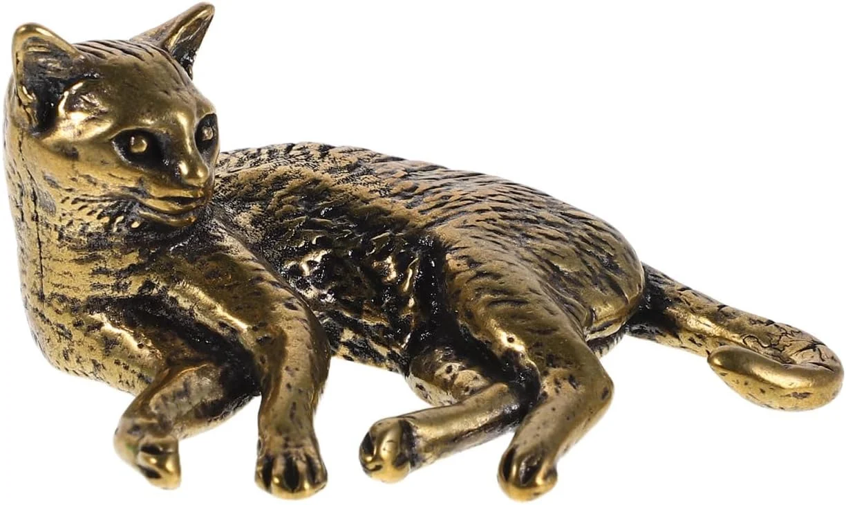 مجسمه گربه برنجی عتیقه Cabilock، تزیینی برای دکوراسیون منزل، کلکسیونی، مجسمه گربه رترو، تزیین حیوانات برای میز یا قفسه