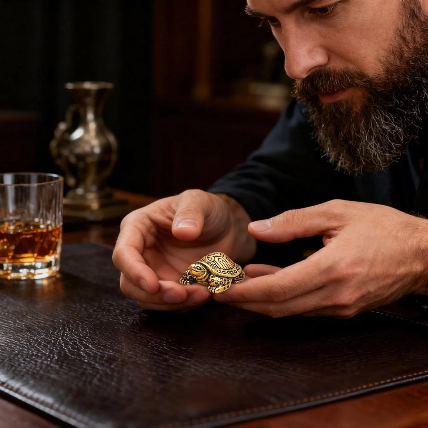 مجسمه لاک پشتی برنجی مینیاتوری، مجسمه حیوانی برنجی مینیاتوری - فیگور لاک پشت کلکسیونی ثروت و رفاه عتیقه برای قفسه کتاب، اتاق نشیمن، اتاق خواب، تزیین میز و شلف