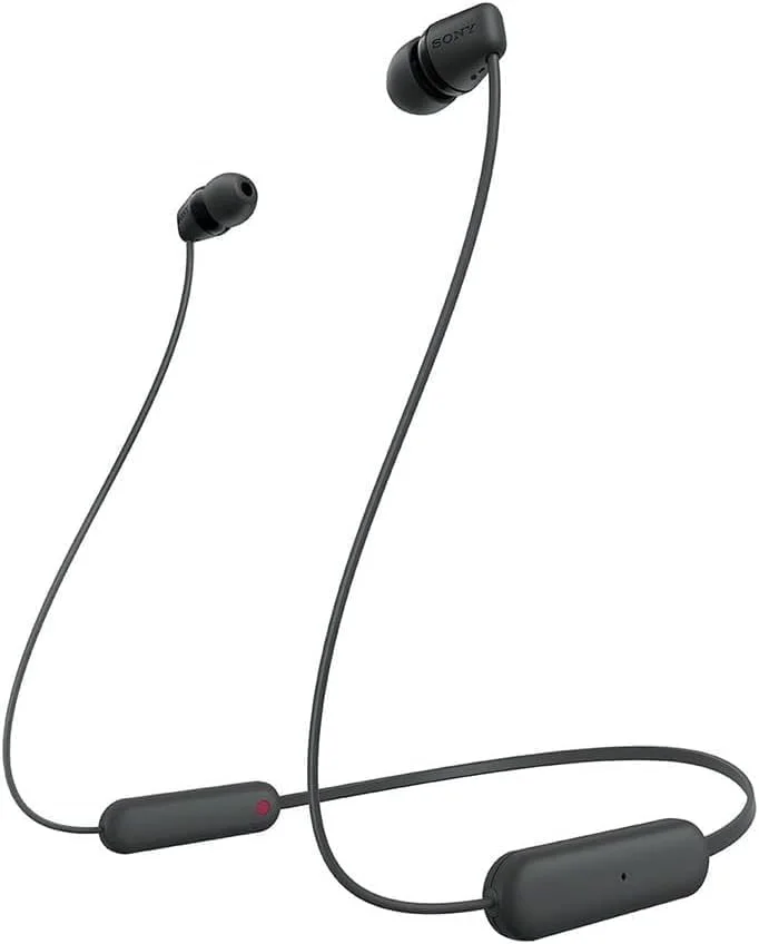 هدفون بی سیم داخل گوشی سونی مدل WI-C100 با بند گردنی و میکروفون برای تماس های هندزفری، مشکی، WIC100/B (نسخه ملی)