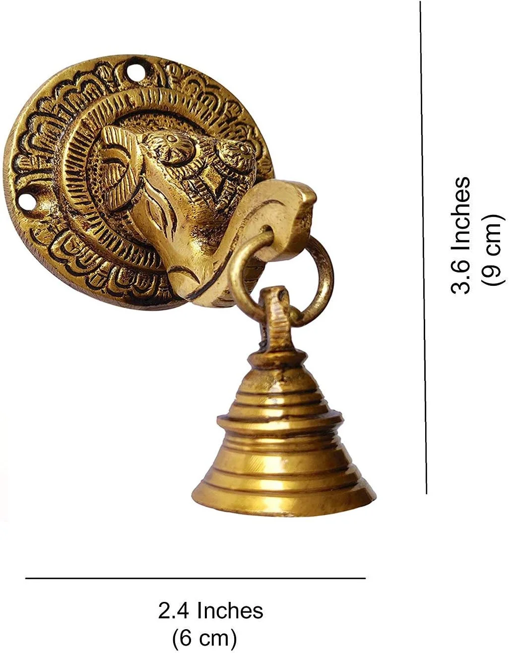 زنگ تزئینی دیواری و دری برنجی طرح صورت فیل (قهوه ای عتیقه) - بسته 2 عددی ساخت کالکتیبلز هندی