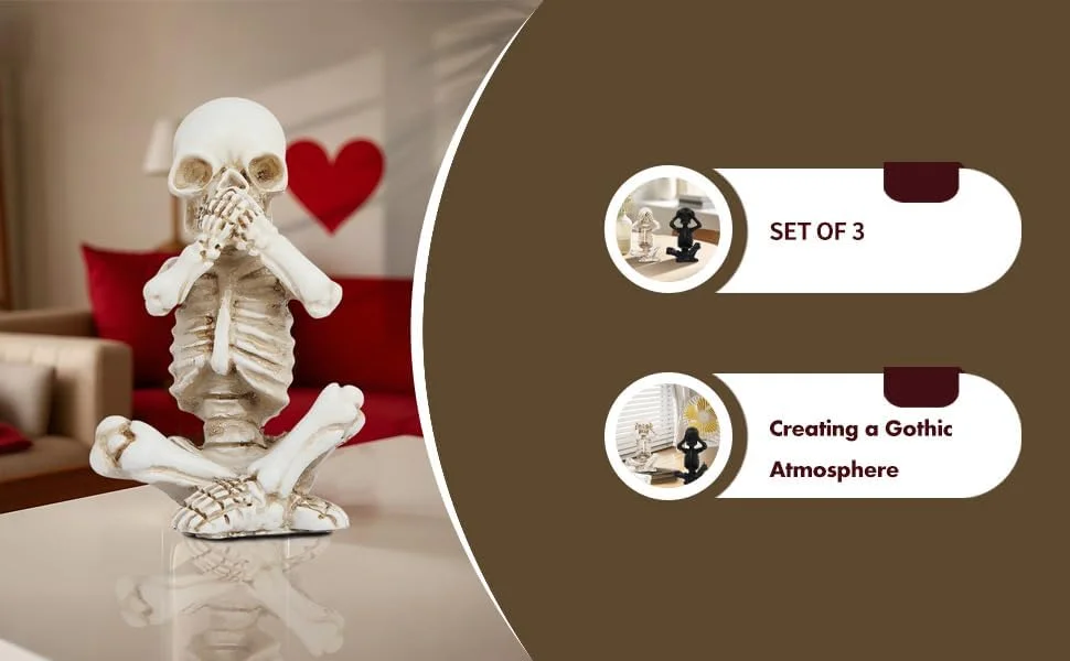 ست 3 عددی مجسمه اسکلت یوگا، دکوری جمجمه، دکور گوتیک منزل، مجسمه نقره ای عتیقه (سفید) ست 3 عددی مجسمه اسکلت یوگا، دکوری جمجمه، دکور گوتیک منزل، مجسمه نقره ای عتیقه (سفید)