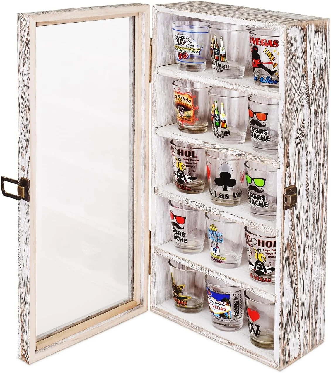 ویترین کلکسیونی چوبی دیواری Ikee Design، دارای 5 طبقه، مناسب برای نمایش و نگهداری لوازم جانبی، با درب شیشه ای حرارت دیده، رنگ سفید عتیقه ویترین کلکسیونی چوبی دیواری Ikee Design، دارای 5 طبقه، مناسب برای نمایش و نگهداری لوازم جانبی، با درب شیشه ای حرارت دیده، رنگ سفید عتیقه