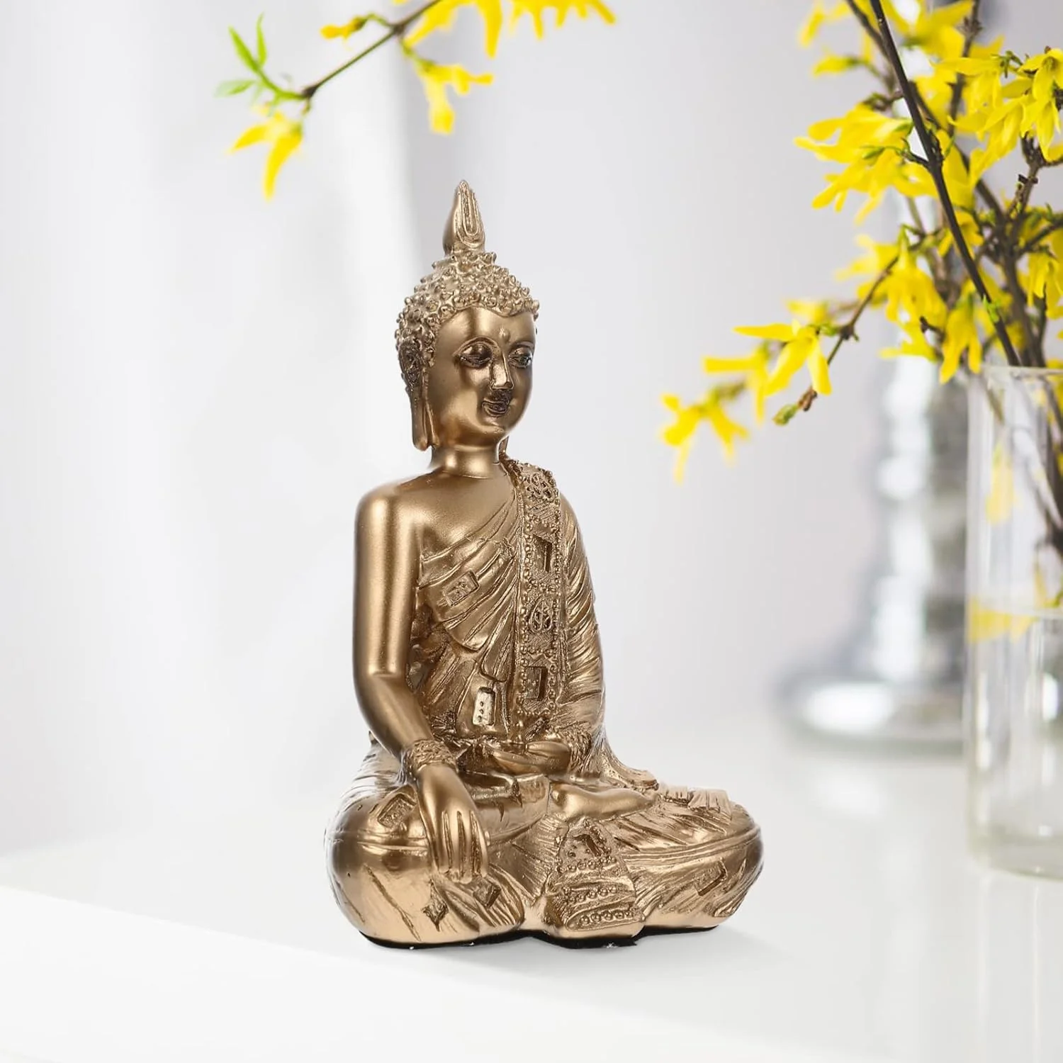 مجسمه بودای رزینی، مینیاتوری عتیقه، مجسمه بودا در حالت مدیتیشن، کلکسیونی بودایی، مجسمه فرخنده برای تزئین منزل و دفتر، طلایی