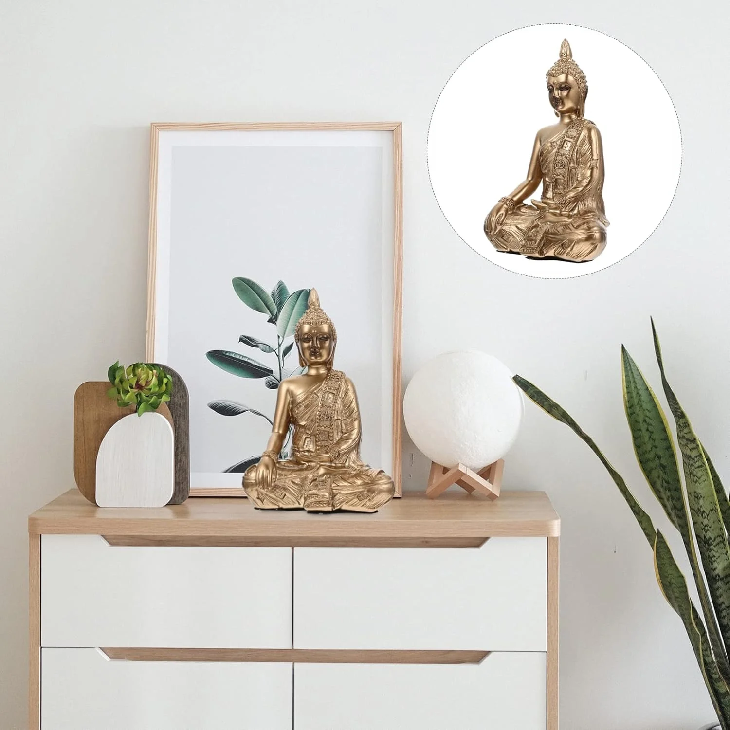 مجسمه بودای رزینی، مینیاتوری عتیقه، مجسمه بودا در حالت مدیتیشن، کلکسیونی بودایی، مجسمه فرخنده برای تزئین منزل و دفتر، طلایی