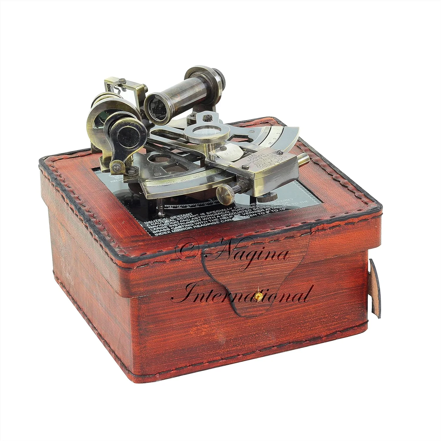 نظام بین المللی نگینه سکستانت دریایی ممتاز با روکش چرمی معتبر | تندیس های کلکسیونی دریایی دزدان دریایی (عتیقه)