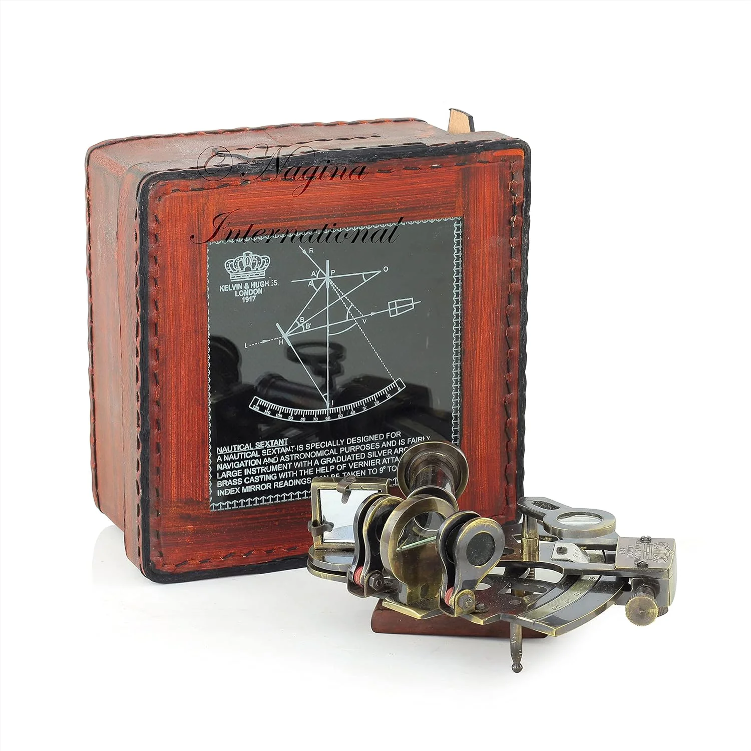 نظام بین المللی نگینه سکستانت دریایی ممتاز با روکش چرمی معتبر | تندیس های کلکسیونی دریایی دزدان دریایی (عتیقه)