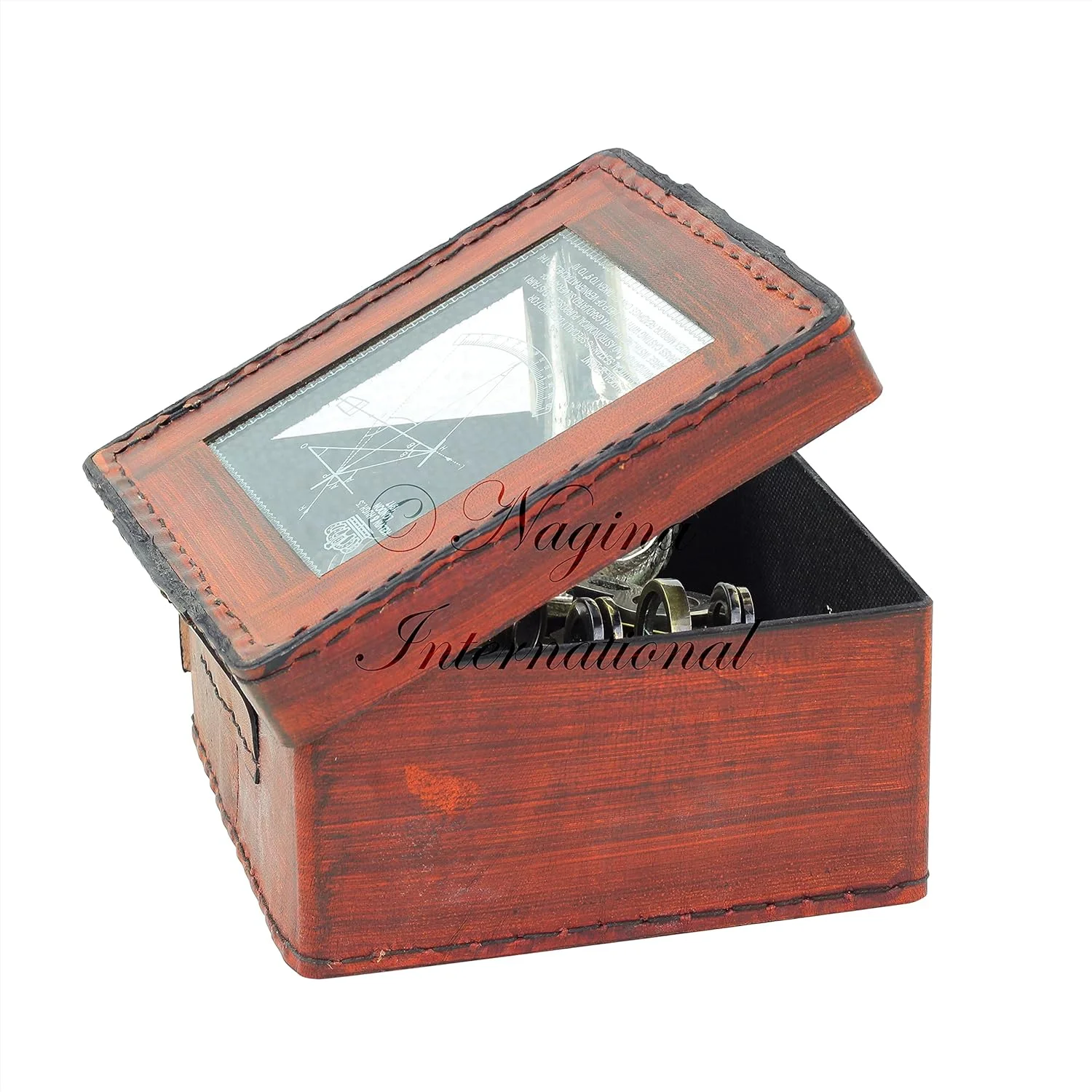 نظام بین المللی نگینه سکستانت دریایی ممتاز با روکش چرمی معتبر | تندیس های کلکسیونی دریایی دزدان دریایی (عتیقه)