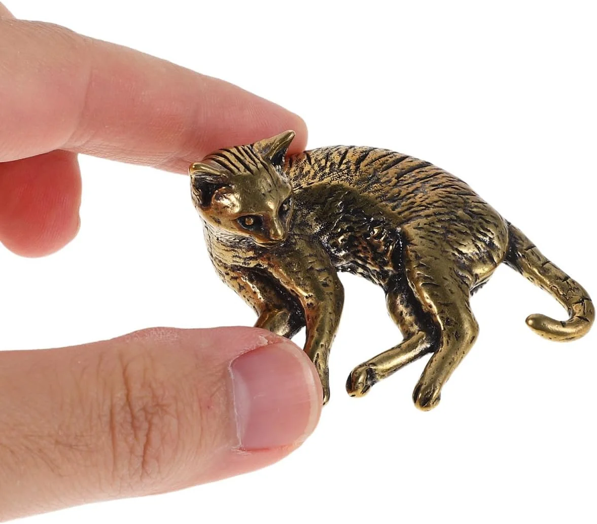 مجسمه گربه برنزی عتیقه PartyKindom برای دکوراسیون منزل، تزیینات مینیاتوری حیوانات برای میز یا قفسه، مجسمه گربه کلکسیونی ساخته شده از برنج
