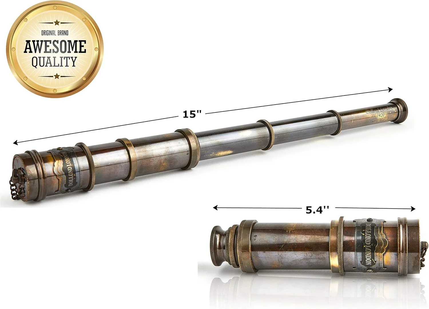 تلسکوپ دست ساز Super7One | در جعبه | تلسکوپ برنجی عتیقه دریایی کاربردی | دوربین دید و دکوری کلکسیونی | برای کودکان | دکور رترو کتابخانه 15 اینچی