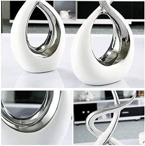 مجسمه تندیس کلکسیونی عتیقه صنایع دستی تزئینی مجسمه سرامیکی مدرن، دکوری نقره ای آبستره منزل، سرامیک تزئینی مجسمه های نقره ای