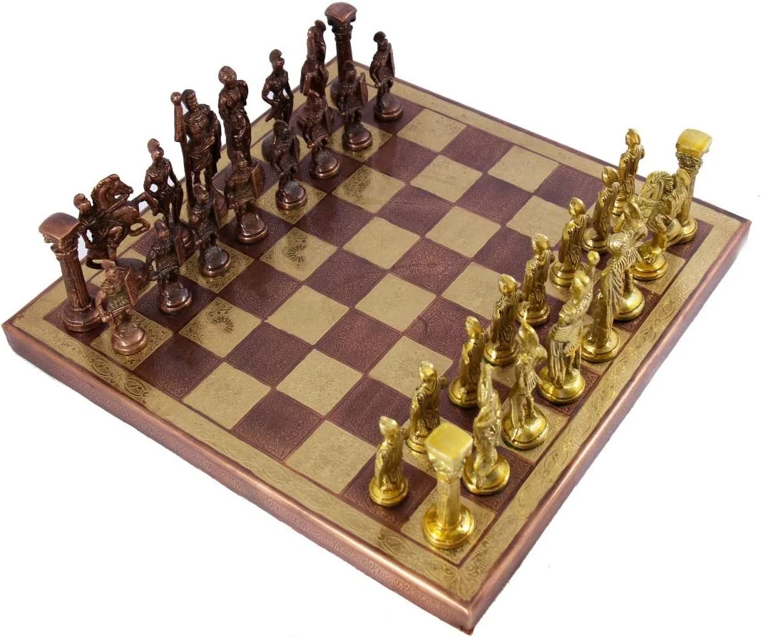 ست بازی شطرنج کلکسیونی عتیقه برنجی فلزی SHORO با جعبه