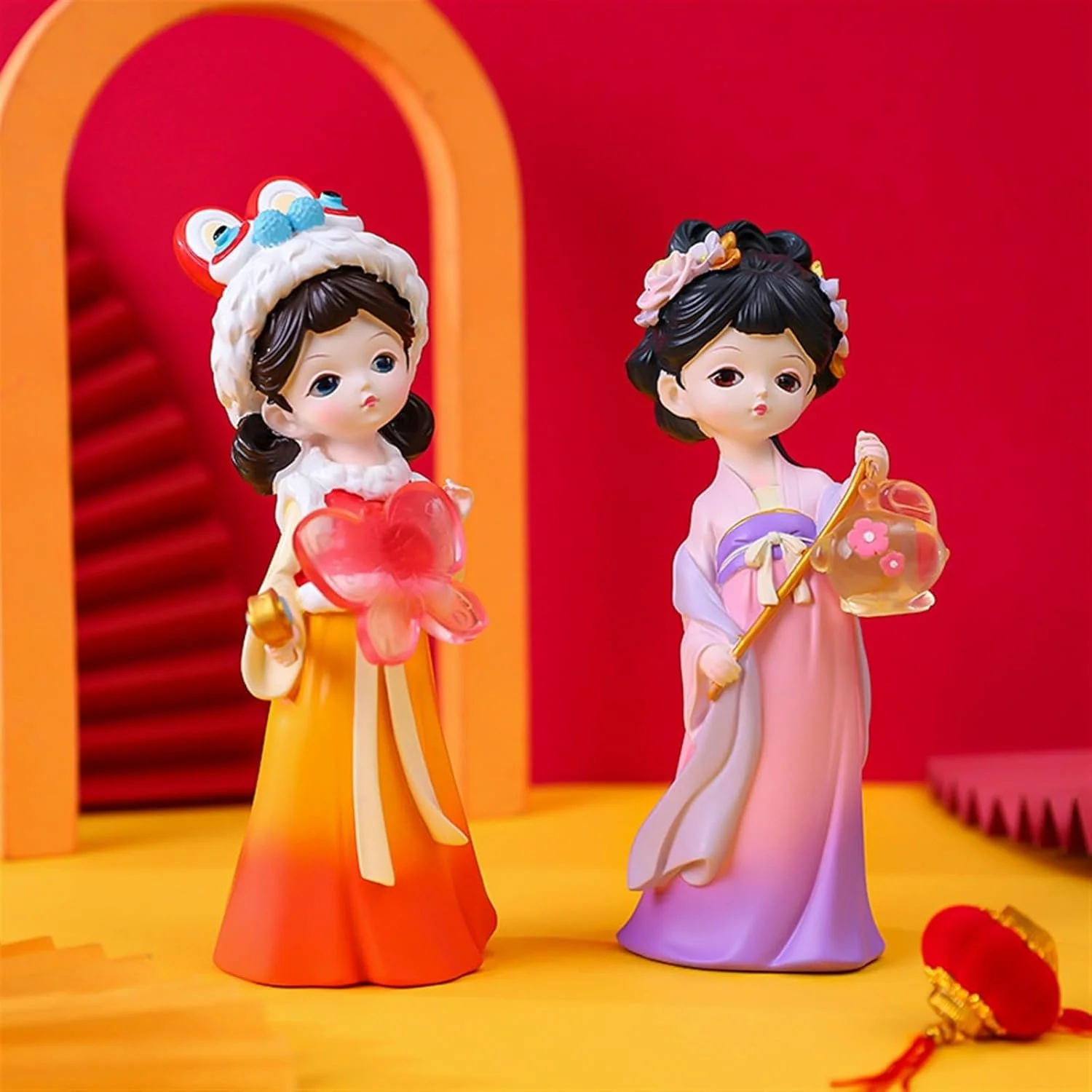 مجسمه‌های هنری دکوراسیون دخترانه به سبک چینی، دختر خلاق، هدایای دست ساز جشن برای دوستان و دوست دخترها، تندیس‌های کلکسیونی (رنگ: C، سایز: L(7.7 * 7.4 * 19.4cm))