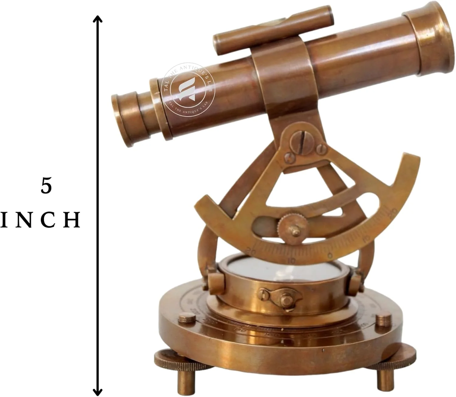 تلسکوپ تزئینی آلیداد برنجی آزمایشگاه عتیقه TAL با قطب نما پایه - هدیه و کلکسیونی دریایی (برنج عتیقه، 5 اینچ)