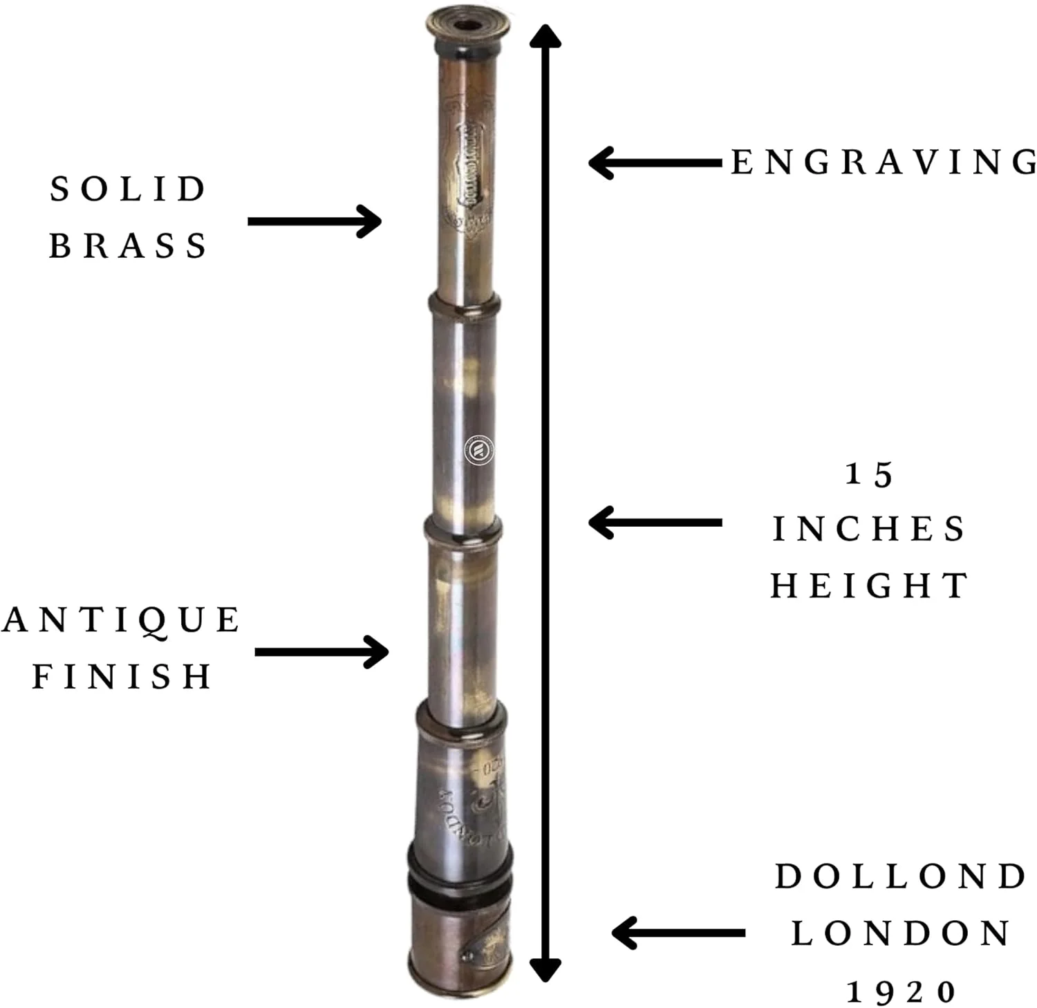 تلسکوپ دریایی کلکسیونی برنجی 15 اینچی با جعبه چوبی