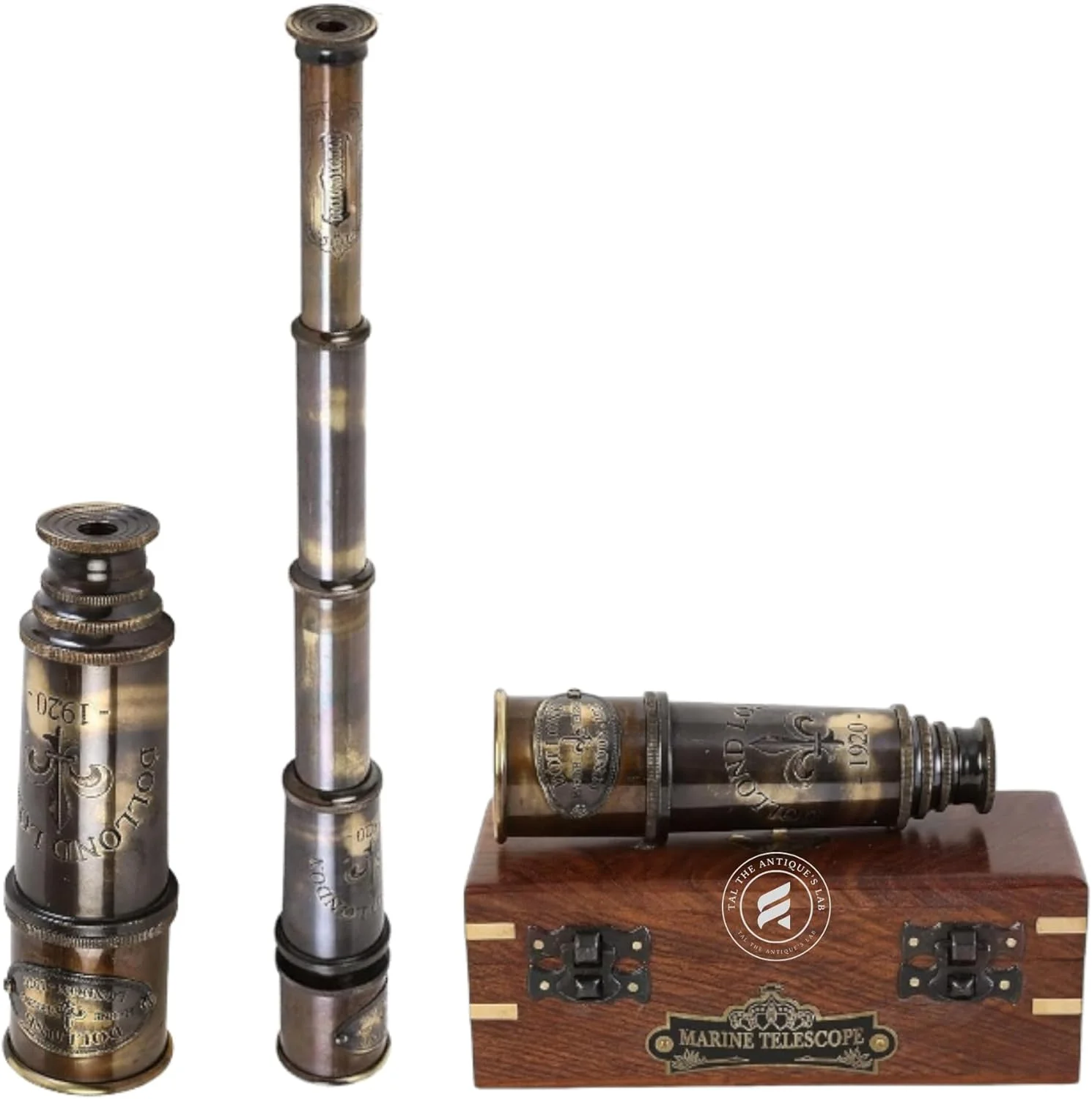 تلسکوپ دریایی کلکسیونی برنجی 15 اینچی با جعبه چوبی