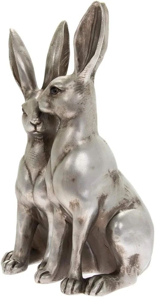 مجسمه تزئینی خرگوش های عاشق - جفت خرگوش نشسته در رنگ های مختلف (نقره ای)