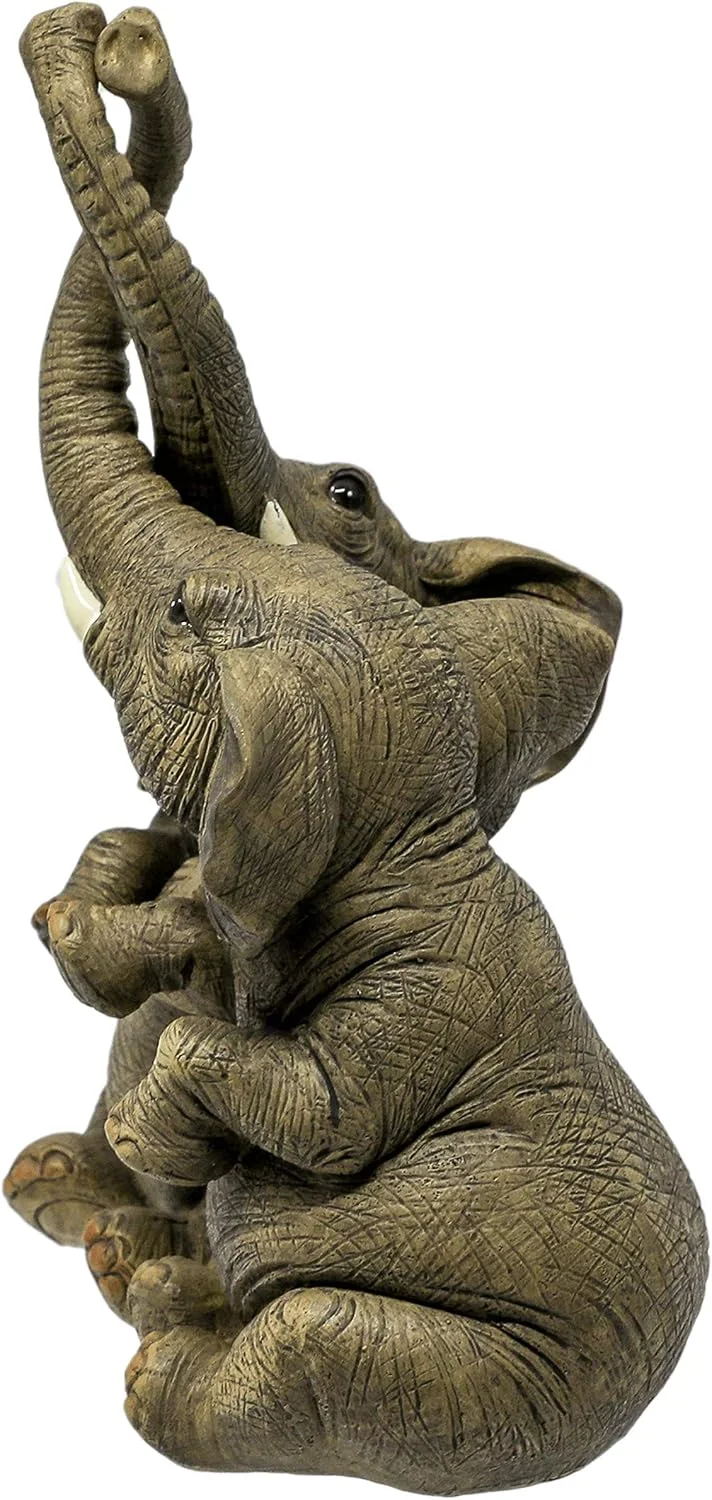 مجسمه فیل های عاشق - تزئینی فیل های آقا و خانم با خرطوم های در هم تنیده (خاکستری)