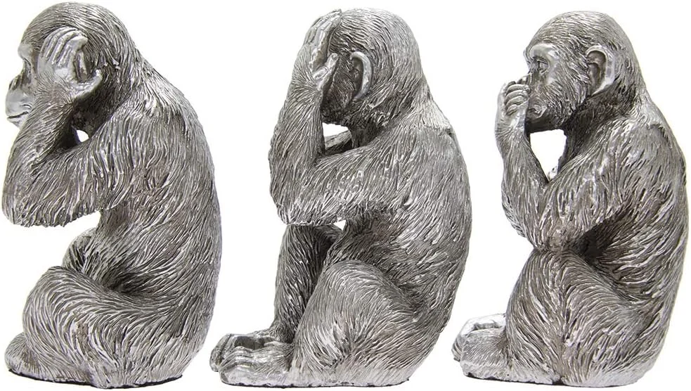 مجموعه سه تایی مجسمه میمون های خردمند Thorne Antiques & Collectables با روکش نقره ای
