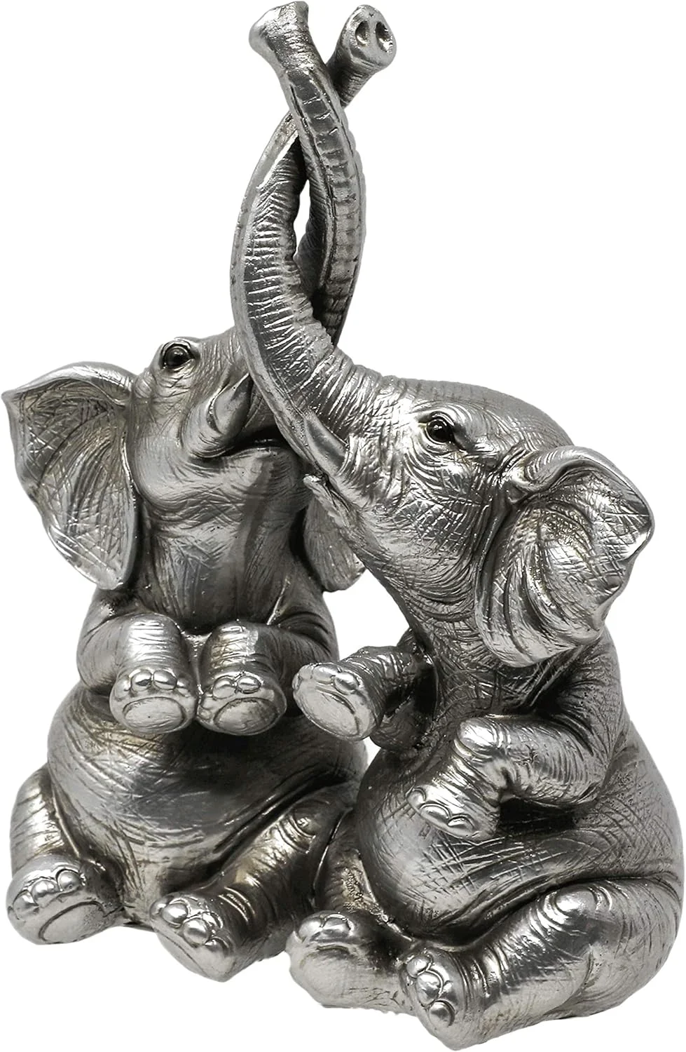 مجسمه فیل های عاشق - تزئینی فیل های آقا و خانم با خرطوم های در هم تنیده (نقره ای)