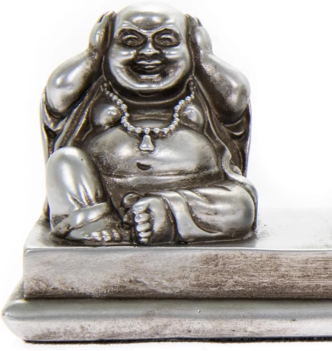 سه بودای خردمند - نبین بدی، نشنو بدی، نگو بدی - تزیینی بودای خندان دوست داشتنی به رنگ نقره ای (نقره ای)