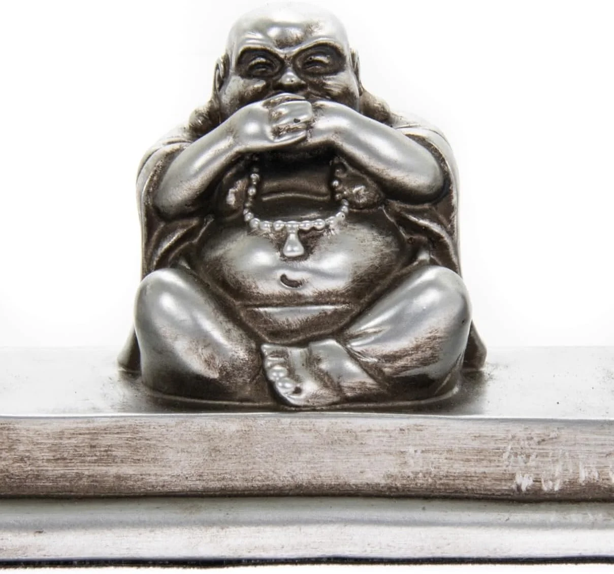 سه بودای خردمند - نبین بدی، نشنو بدی، نگو بدی - تزیینی بودای خندان دوست داشتنی به رنگ نقره ای (نقره ای)