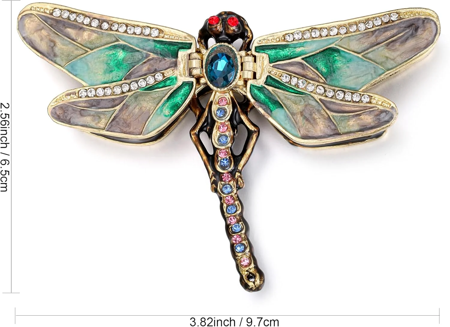 جعبه جواهرات لولایی طرح سنجاقک با مینای نقاشی شده دستی، جعبه مینیاتوری منحصر به فرد برای نگهداری انگشتر و گردنبند، جعبه کلکسیونی عتیقه با جواهرات، دکوری زیبا برای منزل (سنجاقک)