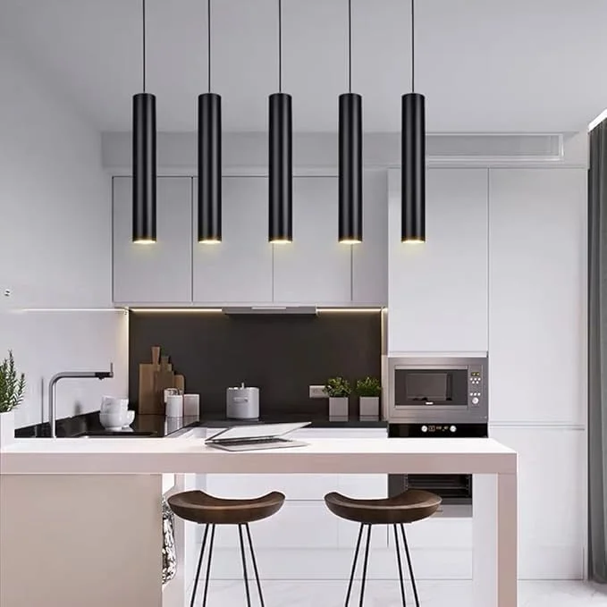 چراغ آویز تزئینی مدرن النجم، آلومینیومی، LED قابل تعویض، نورپردازی مینیمالیستی منزل، دکور روشنایی اتاق ناهارخوری، 220 ولت، مناسب برای سرپیچ لامپ GU10، مشکی، با 1 عدد LED GU10 دیمر پذیر 3000K