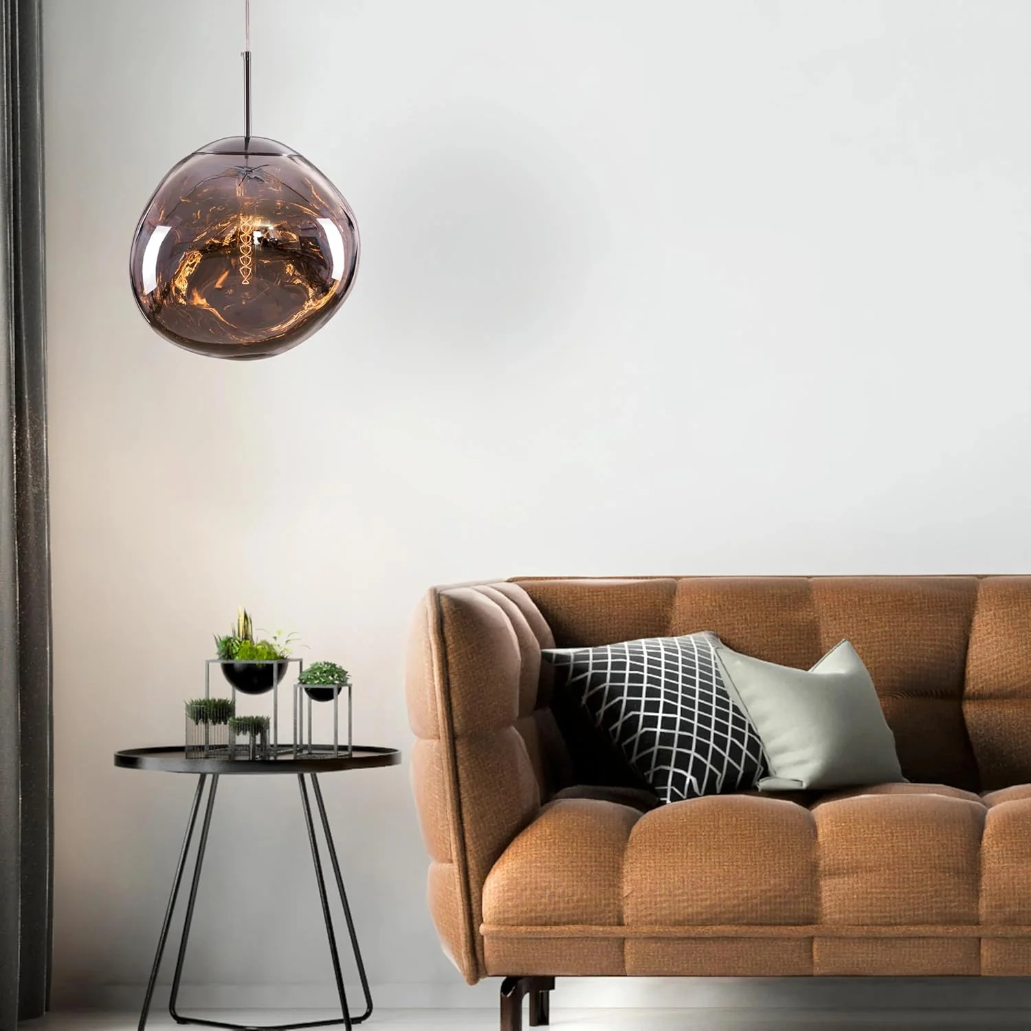 چراغ آویز مدرن شیشه آکریلیک، مناسب اتاق ناهارخوری، جزیره آشپزخانه، شیشه راه راه شفاف، سبک مدرن وینتیج، نصب سقفی داخلی (مشکی مسی)