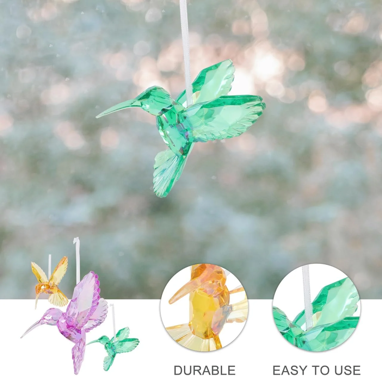 Cabilock 1 ست آویز پرنده کریستالی، پرندگان آویز کریستال، تزیینات مرغ مگس خوار، دکور باغ، قطعات فیدر مرغ مگس خوار، برچسب مرغ مگس خوار تزئینی 3 عدد