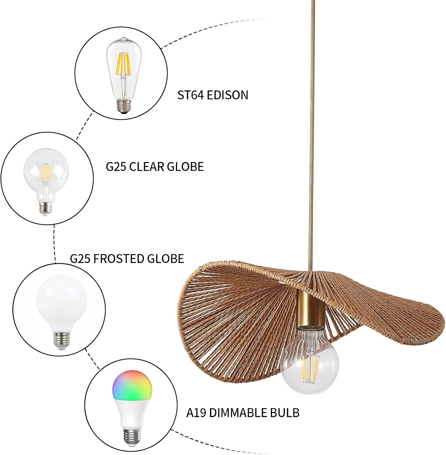 چراغ آویز حصیری بافته شده به سبک بوهو، چراغ آویز مدرن، چراغ آویز تک لامپ بافته شده دستی از جنس بامبو مناسب اتاق خواب، نشیمن و غذاخوری