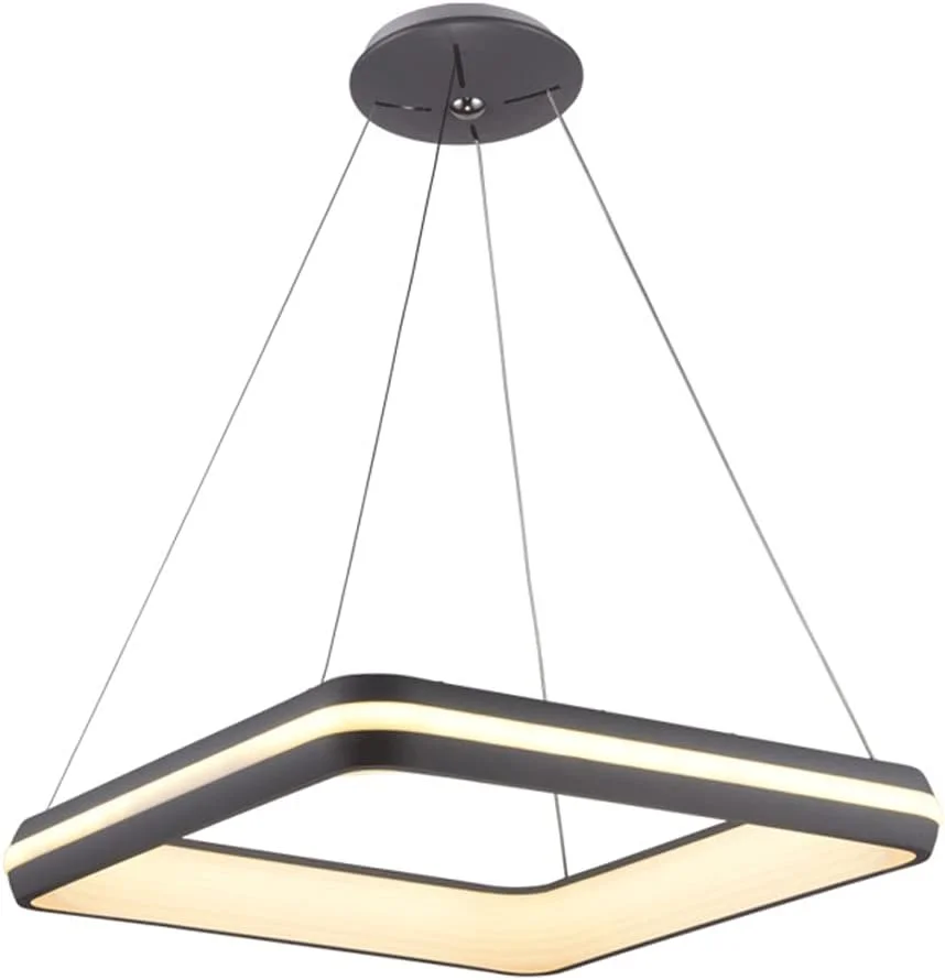 لوستر آویز مربع ساده، چراغ آویز حلقه‌ای آلیاژ آلومینیوم با آباژور اکریلیک، روشنایی معلق اتاق غذاخوری، تزئینی اتاق خواب، نور گرم-خاکستری