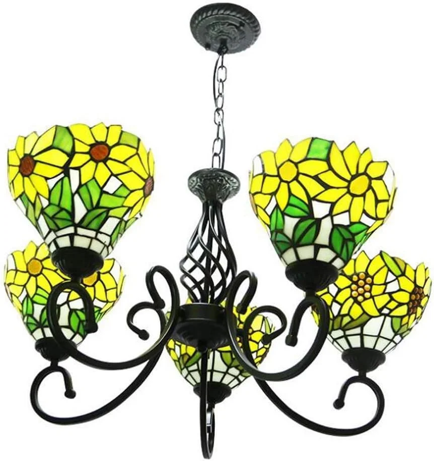 لوستر - چراغ آویز، لوستر هنری شیشه رنگی 8 اینچی با 5 سر، چراغ های آویز تزئینی خلاقانه برای اتاق نشیمن، اتاق غذاخوری، اتاق خواب، هتل 110V-220V، E27*5