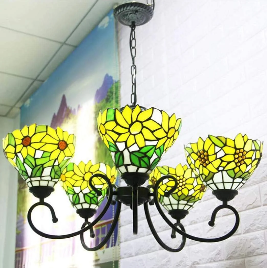 لوستر - چراغ آویز، لوستر هنری شیشه رنگی 8 اینچی با 5 سر، چراغ های آویز تزئینی خلاقانه برای اتاق نشیمن، اتاق غذاخوری، اتاق خواب، هتل 110V-220V، E27*5