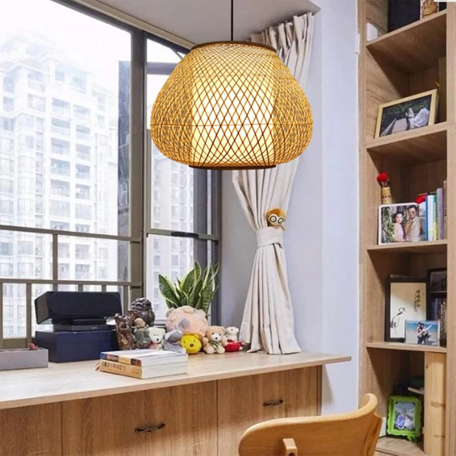 لوستر کلاسیک، چراغ آویز بامبو بافتنی تزئینی، چراغ رستوران به سبک کلاسیک روستایی، سایه های حصیری رنگ تاکموتو حصیری ژاپنی، چراغ آویز با سرپیچ E27