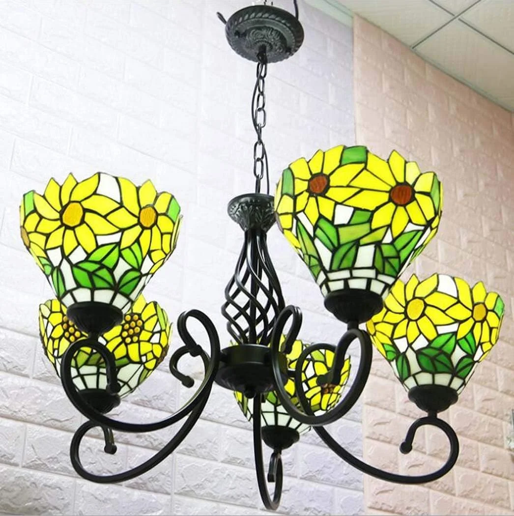 لوستر - چراغ آویز، لوستر هنری شیشه رنگی 8 اینچی با 5 سر، چراغ های آویز تزئینی خلاقانه برای اتاق نشیمن، اتاق غذاخوری، اتاق خواب، هتل 110V-220V، E27*5
