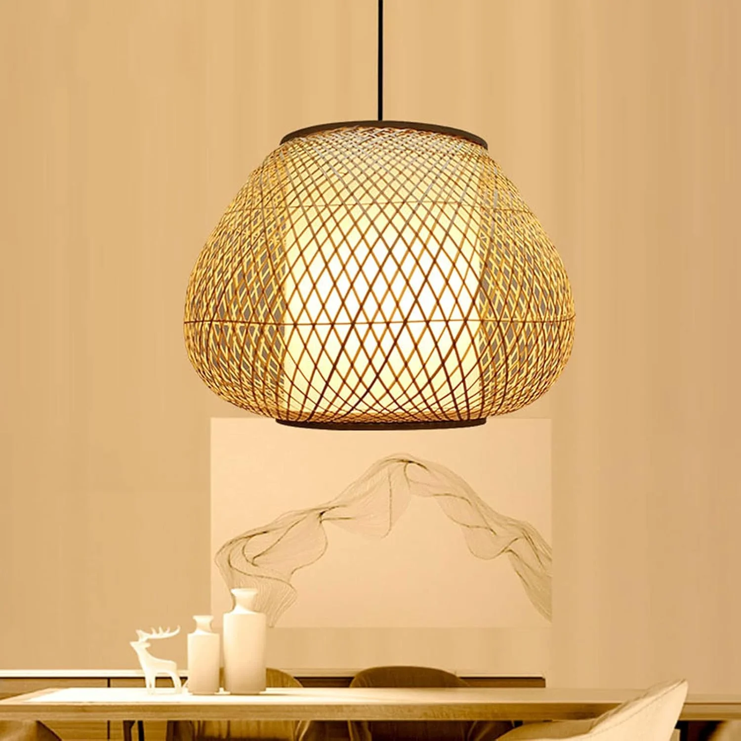 لوستر کلاسیک، چراغ آویز بامبو بافتنی تزئینی، چراغ رستوران به سبک کلاسیک روستایی، سایه های حصیری رنگ تاکموتو حصیری ژاپنی، چراغ آویز با سرپیچ E27