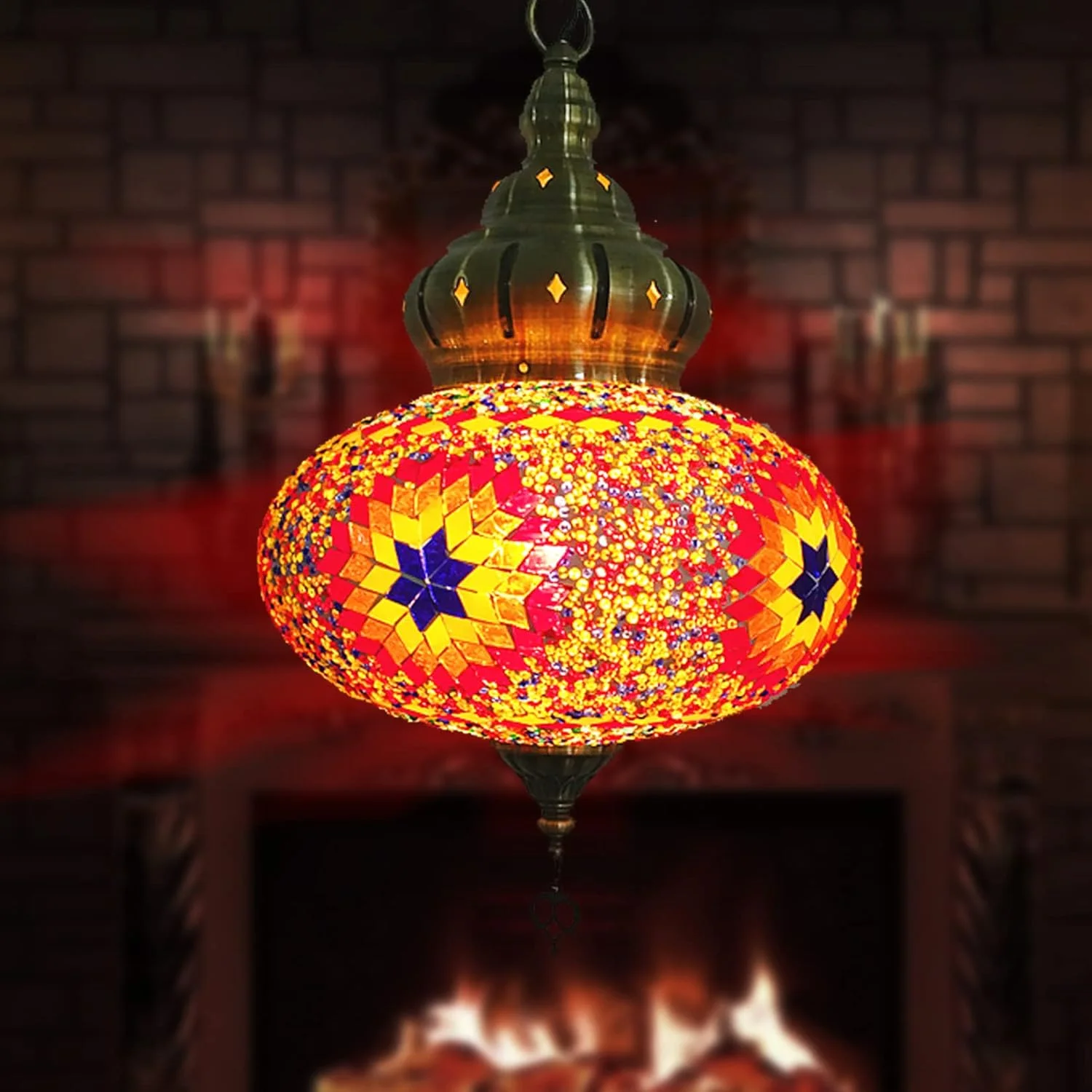 (۱۲ رنگ) لوستر آویز سقفی موزاییکی، سبک مراکشی و ترکیه ای، چند رنگ، دکوراتیو، مناسب اتاق نشیمن و اتاق خواب، قرمز الف