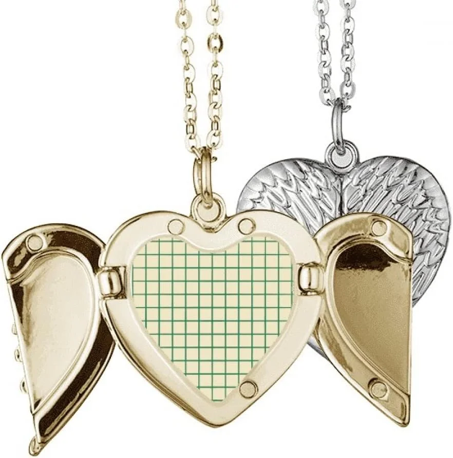 گردنبند آویز بال فرشته با طرح تزئینی شبکه ای سفید و سبز - مناسب برای زوج ها