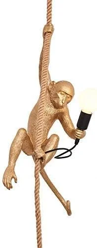 چراغ آویز دکوری طرح میمون، طراحی طناب طلایی رزینی، چراغ آویز ال ای دی