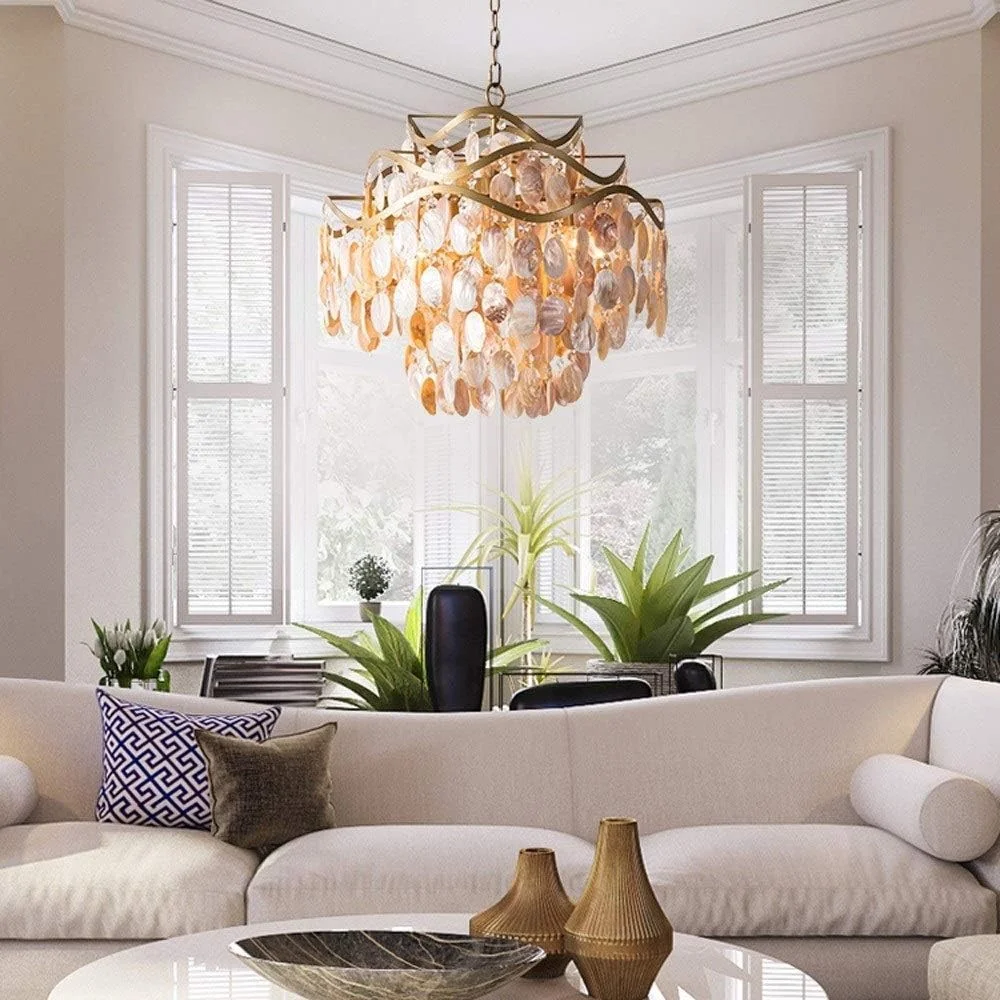 لوستر آویز اتاق خواب بزرگ کریستالی طرح صدف دریایی، لوکس و تزئینی برای منزل، 4/7/9 شعله