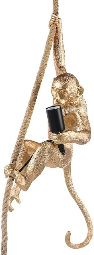 چراغ آویز دکوری طرح میمون، طراحی طناب طلایی رزینی، چراغ آویز ال ای دی